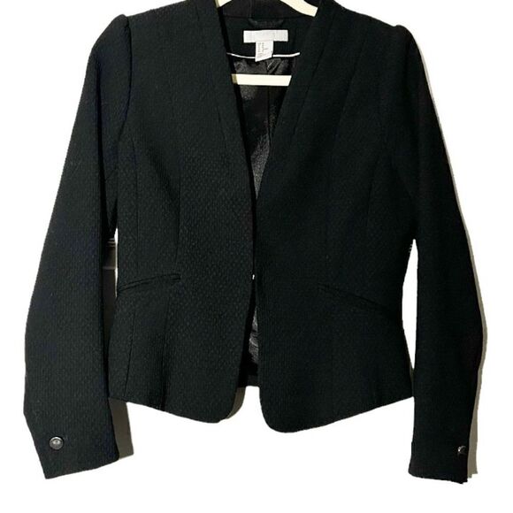 H & M Black Textured Cropped Blazer Size 10 - Picture 1 of 13